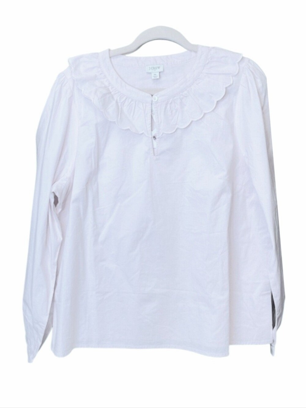 White J.Crew Scalloped ruffle-collar Blouse top Long Sleeve  S